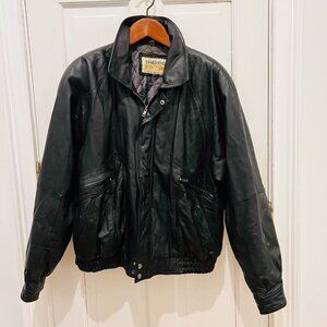 Vintage TRAIL'S END Bomber Jacket Men's XL Black Flight Coat Leather Long Sleeve